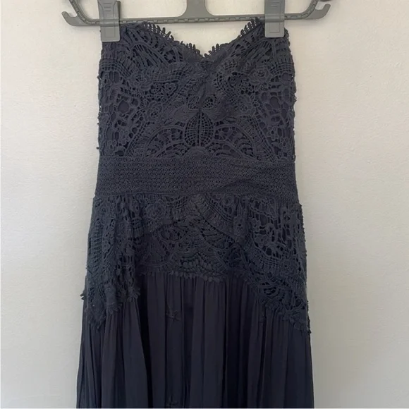 Free People | Monarch Sheer Lace Embroidered Crocheted Open Back Strapless Dress - Picture 6 of 8